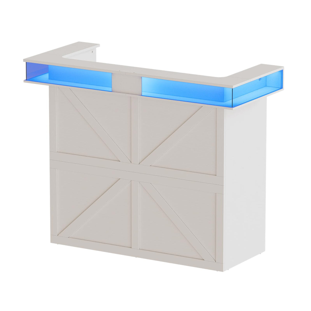 PakaLife Reception Desk with Counter, Front Desk Reception Counter Table with LED Lights, Retail Counter with Power Outlets,Drawers,Shelves, for Beauty Salon Lobby Shop Bar Checkout Office,White PakaLife