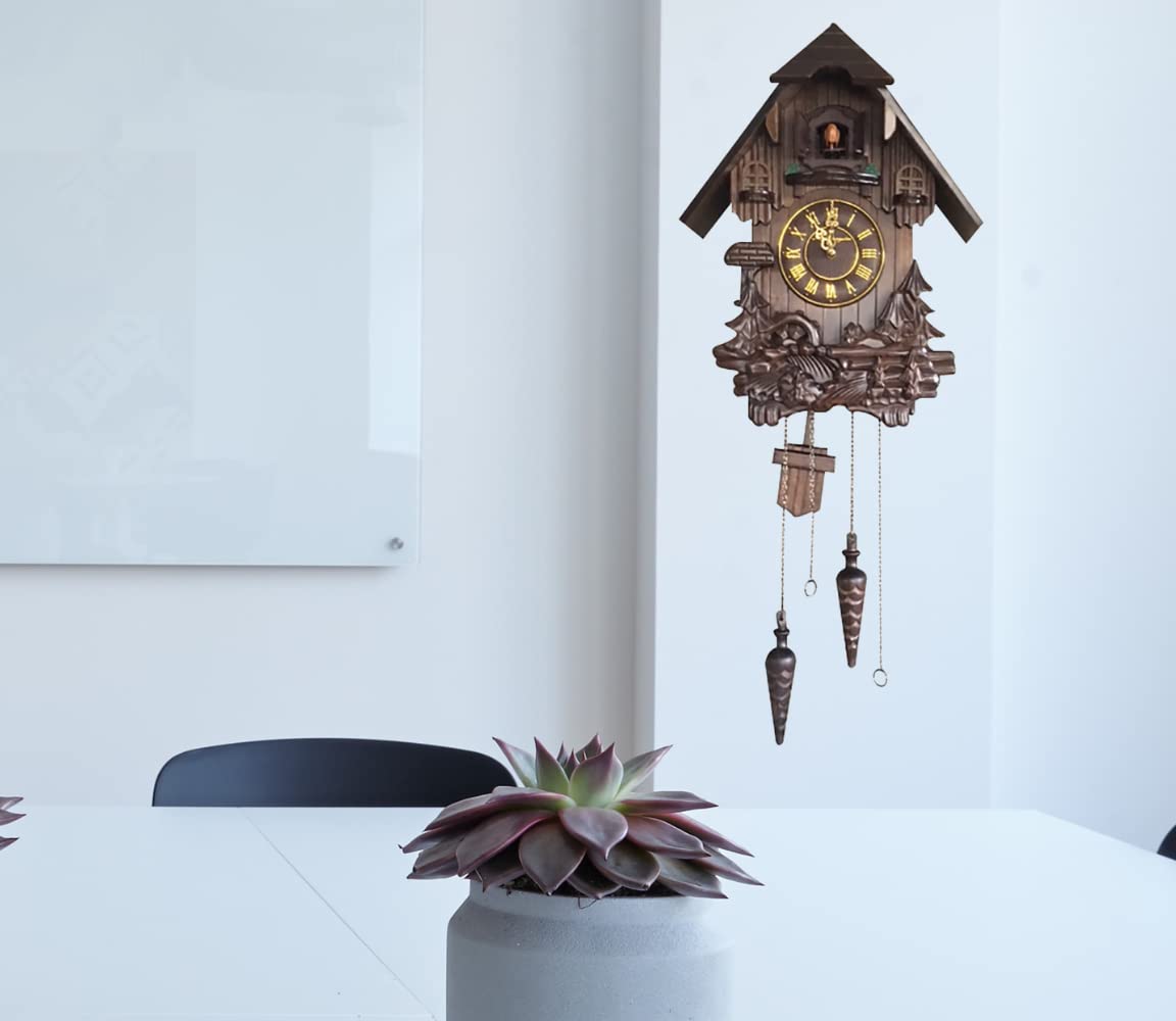 Vmarketingsite Wall Cuckoo Clocks Black Forest Wooden Cuckoo Clock. Black Forest Hand-Carved Cuckoo Clock. Bright Cuckoo Bird Sounds On The Hour and Chime Has Automatic Shut-Off. Excellent Gift. Vmarketingsite