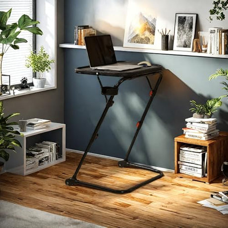 Homy Casa Adjustable Z Shaped Study Desk with Cup Holder, No Assembly Required,Space Saving Portable Laptop Foldable Table for Home Office Living Room & Bedroom, Sturdy Metal Frame with PP Top, Black Homy Casa