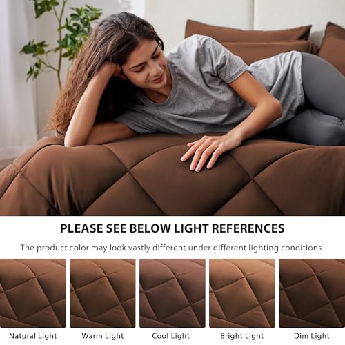 Love's cabin Queen Comforter Set Brown, 7 Pieces Queen Bed in a Bag, All Season Bedding Sets with 1 Comforter, 1 Flat Sheet, 1 Fitted Sheet, 2 Pillowcase and 2 Pillow Sham Love's cabin