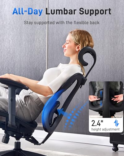 amseatec Ergonomic Office Desk Chair, Comfortable Computer Gaming Chair, Breathable Mesh Back & Seat, Adjustable Armrest & Headrest, Lumbar Support, Butterfly Design for Home Office (Black) amseatec