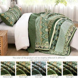 Yiran King Size Quilt, Olive Green Spring Summer Bedspread Bedding Set, 3 Pieces Bohemia Coverlet with 2 Pillow Shams for All Season 110x90 Inch