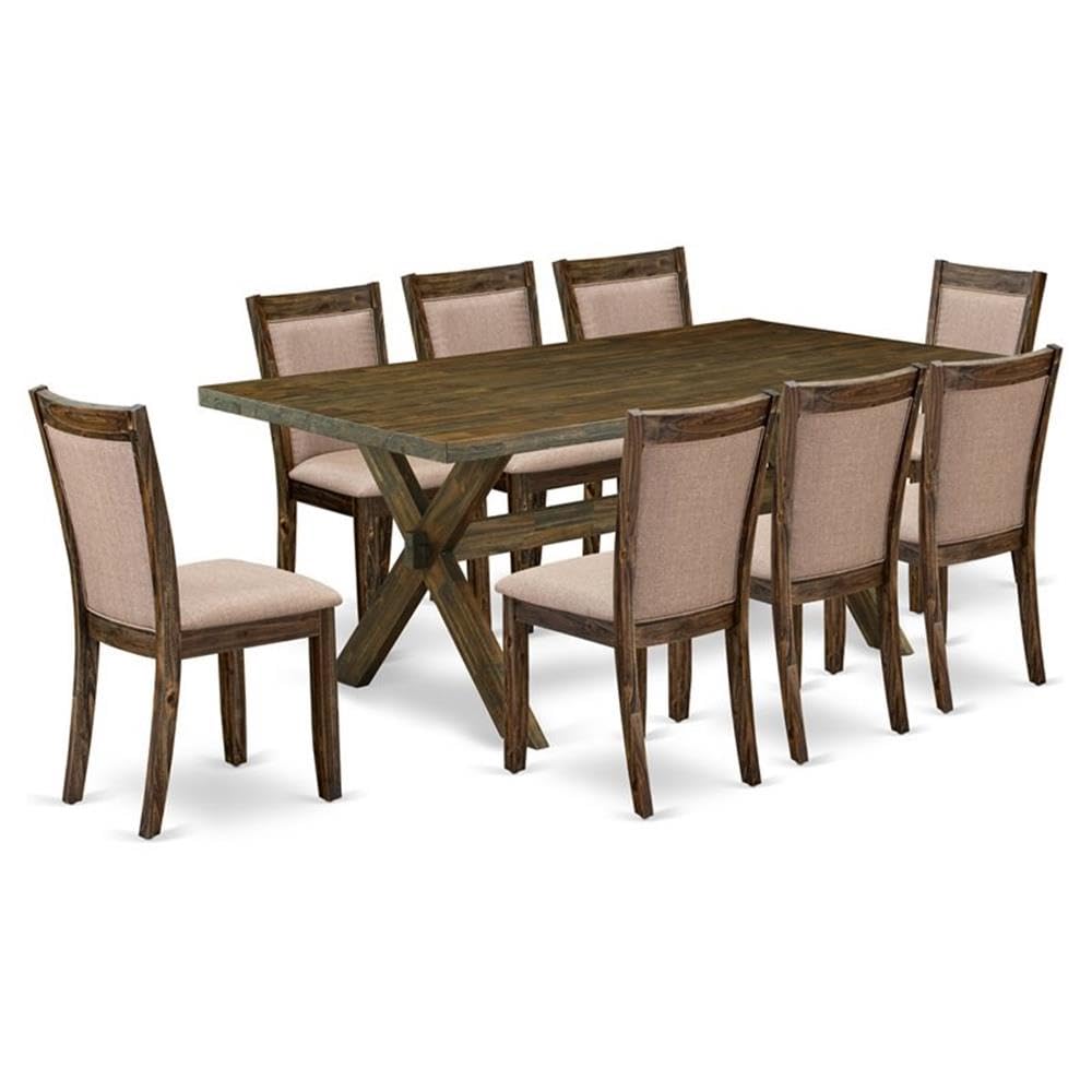 East West Furniture X777MZ716-9 9 Piece Dining Room Set Includes a Rectangle Dining Table with X-Legs and 8 Dark Khaki Linen Fabric Upholstered Chairs, 40x72 Inch, Multi-Color East West Furniture