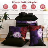 WONGS BEDDING Black Comforter Set King Size, 7 Pieces Floral Bed in a Bag Set, Luxury Red Flower Bedding Set, Soft Microfiber for All Season with Pillowcases & Shams,Sheets(90"×104") WONGS BEDDING