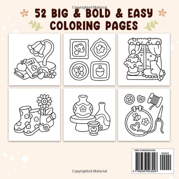 Cozy & Cute: Coloring Book for Adults and Teens, Bold and Easy Designs for Relaxation with Hygge Inspirations (Bold & Easy Coloring) WoodArtSupply