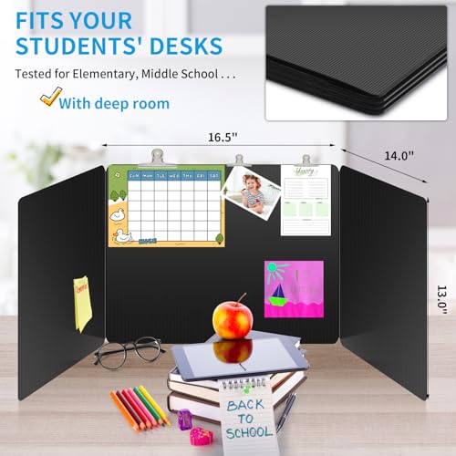 2 Pack Black Desk Dividers for Students, Privacy Shields Folder for Students, Durable & Waterproof Plastic Study Board, Classroom Teacher Supplies Test Divider, Includes Extra Labels Bcabo