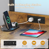 ADORNEVE Twin Over Full Bunk Bed with Desk, Bunk Beds Twin Over Full Size with Charging Station & Led Lights, Storage Drawers & Shelves, Loft Bed with Safety Guardrail & Ladder for Kids/Teens, Black ADORNEVE