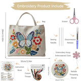ARTopet Embroidery Tote Bag Kit for Beginners Butterfly Canvas Cross Stitch Handbag with Hoops Needles Threads Reusable Grocery Bag for Women-Butterfly03