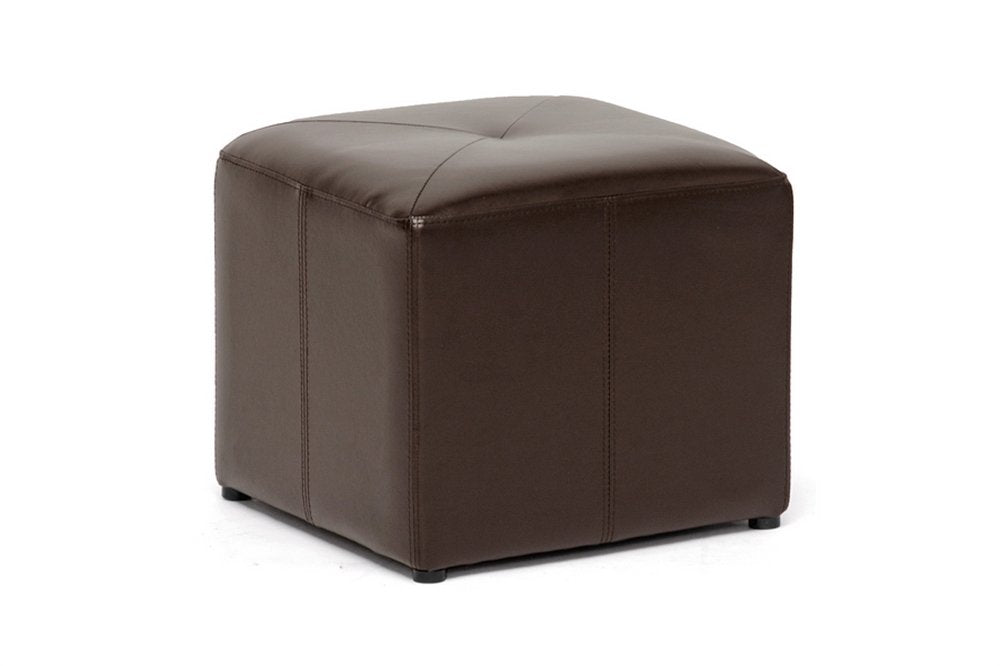 Baxton Studio Brown Lave Cube Shaped Bonded Leather Ottoman, Small Baxton Studio