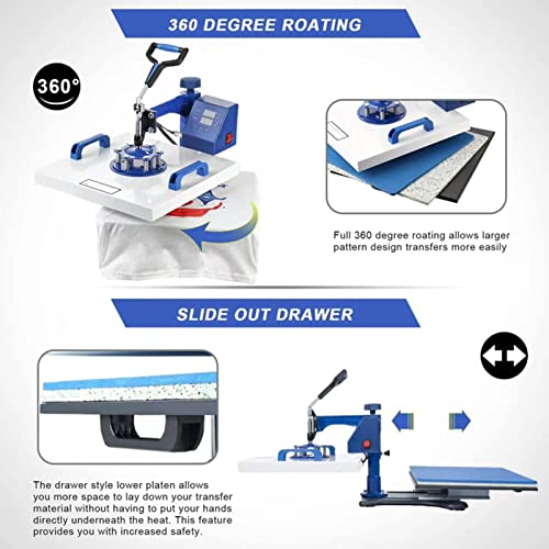 ENPAP Heat Press 15x15 Inch 8 in 1 Heat Press Machine 360-Degree Swing Away Digital T Shirt Press Machine Multifunction Sublimation Combo for T Shirts Mugs Hat Plate Cap Bottle ENPAP