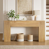 FABATO 61'' Fluted Long Console Table, Wooden Rectangular Sofa Table Behind The Couch, Narrow Entryway Table with 2 Hidden Storage Cabinets for Entrance, Hallway, Living Room, Foyer, Wood FABATO