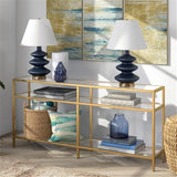 Pemberly Row Modern 64" Metal Console Table, Golden Brass Finish, Tempered Glass Top, 3-Shelf Design, Steel Frame, Stylish Entryway or Sofa Table for Living Room Decor Pemberly Row