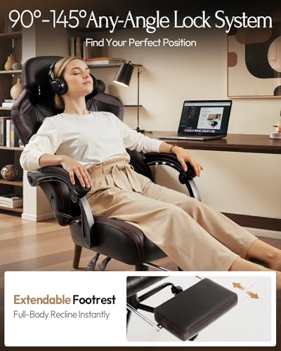 Dowinx Gaming Video Gaming Chair with Shiatsu Neck Massage and Lumbar Support for Home Office High Back Recliner Height Adjustable Ergonomic Comfy Leather Computer Desk Chair (Black) Dowinx