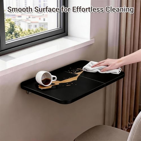 Neoaider Wall Mounted Folding Desk 23.6” x 15.7”, Drop Down Table with Metal Collapsible Brackets, Folding Wall Table for Small Spaces, Home, Office, Kitchen, Laundry Room-Black Neoaider