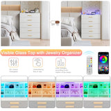 Aenlv White Dresser for Bedroom with 5 Drawers, Chest of Drawers with LED Lights, Wood Bedroom Dresser, Large Capacity Storage Cabinet for Nursery, Kids Room, Entryway Aenlv