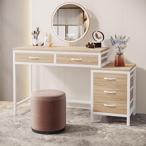 Tribesigns Vanity Desk with 5 Drawers, Makeup Vanity Table Dressing Table with Side 3-Drawer Chest, Make Up Vanities for Women, Girls (Without Tribesigns