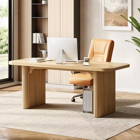 LITTLE TREE 62-Inch Home Office Computer Desk, Large Writing Desk with Textured Double Base, 5 ft Conference Meeting Seminar Table for Office LITTLE TREE