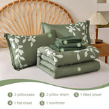 METAHOTS Queen Size Comforter Set - 7 Piece Floral Botanical on Green Comforter Sets with Sheets and Pillows, Soft Lightweight Microfiber Bedding Set for All Season(90"X90") METAHOTS