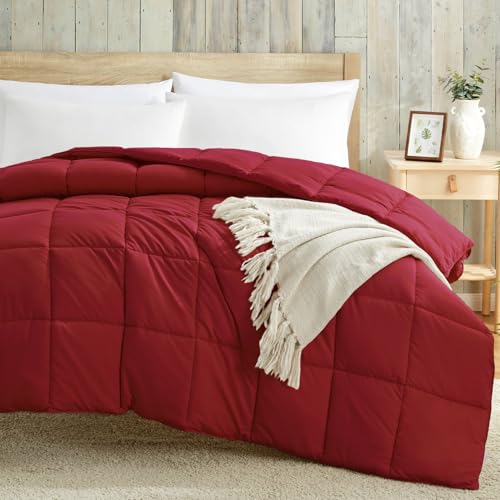 Homelike Moment Twin Comforter Duvet Insert - Red Down Alternative Bed Comforter Twin Size, Lightweight Bedding Comforters Quilted All Season All Season Solid Red Homelike Moment