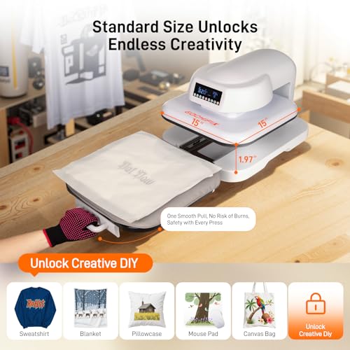 Heat Press Machine for T Shirts, 15"x15" Auto Shirt Press Machine w/ 4 Memory Modes, 15 Mins Auto-Off, Precise Temp/Timer Control, Fast Even Heat for Sublimation, HTV, Heat Transfer Projects GOCHIFIX