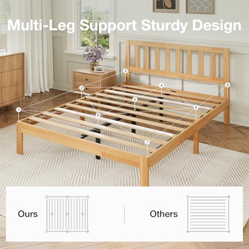 Novilla 12 Inch Queen Bed Frame with Headboard, Queen Size BedFrame with Headboard Classic Wooden Bed Frame Queen Size with Wood Slat Support, No Box Spring Needed, Easy Assembly, Natural Grain Wood Novilla