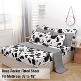 SUCSES Cow Print Queen Comforter Set with Sheets 8Pcs Bed in A Bag Queen Size Bedding Set Geometric Black and White Duvets for All Season SUCSES