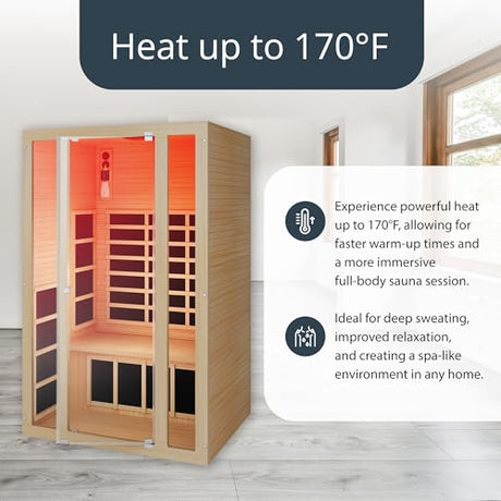 JNH Lifestyles Ensi+ 2-Person Home Infrared Sauna with Color & Red Light Therapy, Ultra-Low EMF - Indoor Personal Luxury Spa for House and Gym JNH Lifestyles