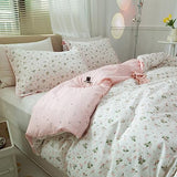 LifeTB Cotton Floral Duvet Cover Queen Girl Pink Flower Bedding Sets Garden Style Cotton Floral Comforter Cover Pink White Floral Bedding Sets Flower Branches Pattern Duvet Cover with Zipper Closure LifeTB
