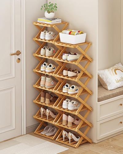 YYW Shoe Rack, Foldable Bamboo Shoes Shelf, Freestanding Shoe Storage Organiser for Entryway, Hallway, Bedroom, Closet (Brown, 6 Layers) YYW