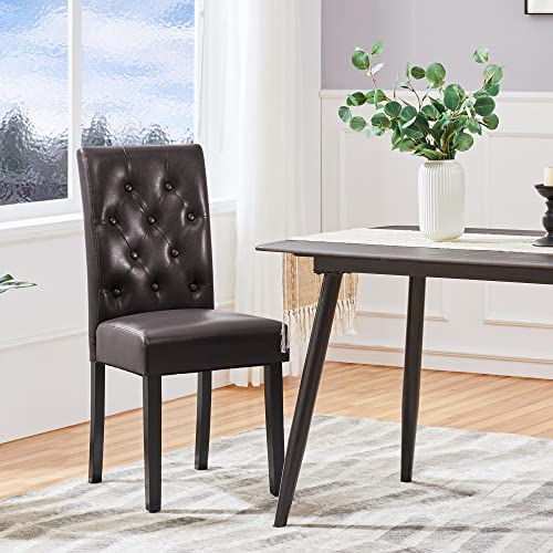 Yaheetech Set of 6 Dining Chairs Kitchen Chairs with Faux Leather Surface and Rubber Wood Legs Modern Tufted Side Chairs for Dining Room, Kitchen, Living Room, Brown - WoodArtSupply