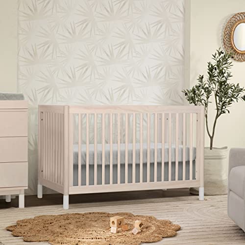 Babyletto Gelato 4-in-1 Convertible Crib with Toddler Bed Conversion in Washed Natural and White, Greenguard Gold Certified babyletto