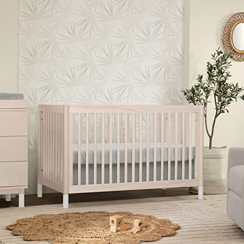 Babyletto Gelato 4-in-1 Convertible Crib with Toddler Bed Conversion in Washed Natural and White, Greenguard Gold Certified - WoodArtSupply