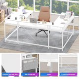 U Shaped Desk, 79" Reversible L Shaped Desk and Long Gaming Desk with Storage Shelf & Power Outlets & LED Lights, Corner Computer Desk with Monitor Stand and Side Storage Bag for Home Office, White TROPOW