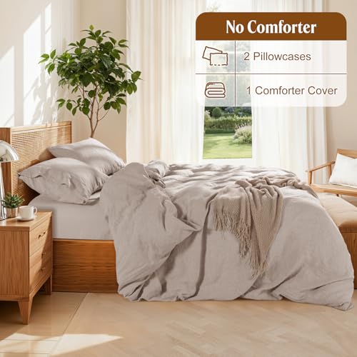 LBRO2M 100% France Linen Duvet Cover Set King Size 3 Pcs Natural Flax Comforter Cover with Zipper Closure 2 Pillowcase Breathable Duvet Cover (Linen King) LBRO2M
