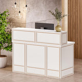 LITTLE TREE 57-Inch Reception Desk with Counter, Boho Style Front Desk, Modern Checkout Counter, Receptionist Desk for Retail, Lobby, Salon, Office, White LITTLE TREE
