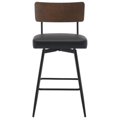 Bekrvio Counter Height Swivel Bar Stools Set of 3, Upholstered Faux Leather Barstools with Wood Backs and Metal Legs, 26" Seat Height Counter Bar Stool for Kitchen Island, Black - WoodArtSupply