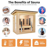3-4 Person Hybrid Home Wood Sauna, Outdoor WiFi Control Traditional Hemlock Steam & Far Infrared Saunas Spa Room with Red Light Therapy, 11 Heaters& Electric Stove, Accessories Included, Leftdoor Smartmak