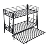 KEIKI Twin Over Twin Size Metal Detachable Bunk Bed Frame with Ladder, Trundle and Guardrail, Modern Style Bunk Beds with Slats, No Box Spring Required, Easy Assembly, for Bedroom or Dormitory, Black KEIKI
