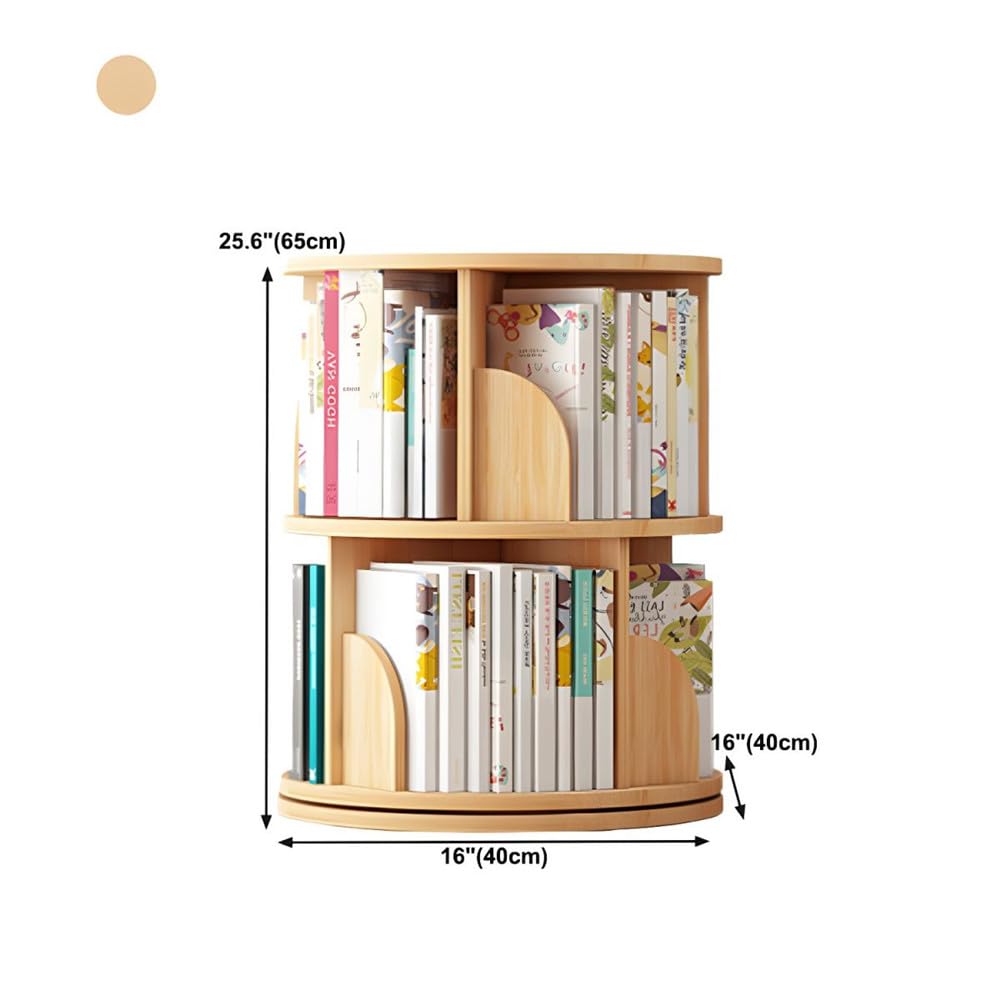 NIUYAO 360-Degree Rotating Solid Wood Bookcase - 2-Tier Versatile Storage Rack NIUYAO