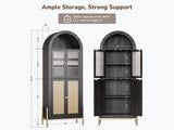 BELLEZE Modern Arched Kitchen Pantry, 5-Tier Wood Decorative Storage Cabinet with Reeded Glass Door and Adjustable Shelves, Freestanding Accent Display Cabinet for Home Living Room, Black BELLEZE
