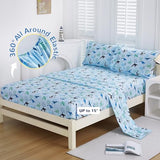 Viviland 3 Pieces Boys Blue Ocean Twin Sheet Set - Soft Microfiber Fitted Flat Sheets & Pillowcase - Blue Ocean Whales, Sea Turtles, Marine Organisms Bedding Sets - for Kids & Toddlers Viviland