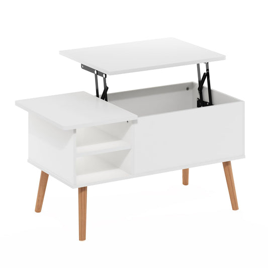 Furinno Jensen Wooden Leg Lift Top Coffee Table with Hidden Compartment and Side Open Storage Shelf for Living Room, Solid White - WoodArtSupply