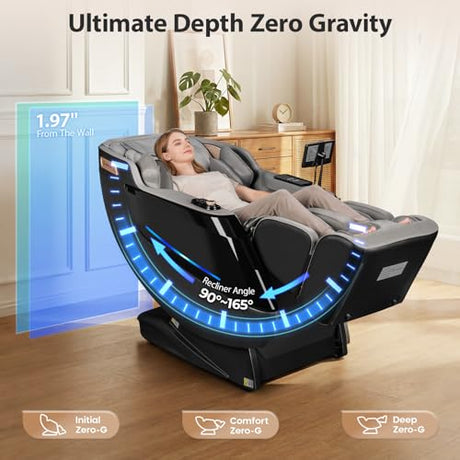 Gethope 4D Massage Chair Full Body - 53.2" Ultra Long SL-Track Massage Chair Zero Gravity Massage Recliner with Foot Roller, 10 Modes 6 Technique, 32 Airbags, 3 Core Heating, AI Voice, Yoga Stretch Gethope