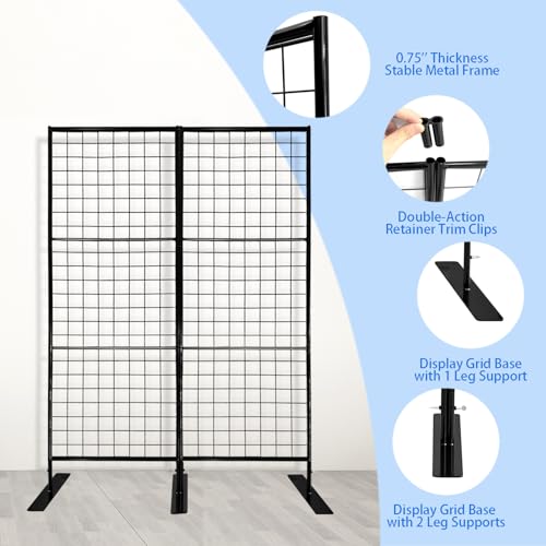 Room Divider Freestanding Gridwall, 2 Panel Folding Display Board Organizer with Base Feet, Privacy Screens Portable Freestanding Display Board Wire for Craft Shows Events Retail NEESEEYEE