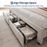 GarveeHome King Size Bed Frame with Storage Headboard, Upholstered Platform Beds with Drawers, Charging Station, Noise-Free, No Box Spring Needed, Easy Assembly, Beige GarveeHome