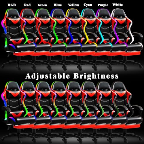 Czlolo Gaming Chair, Racing Style RGB LED Lights Gaming Chairs for Adults and Kids, Lumbar Massager Gamer Chair, High Back Reclining Computer Chair with Footrest and Headrest (Black/Red) Czlolo