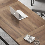 IBF Wood Large Computer Desk, 70.8” Long Home Office Desk for two Person, Farmhouse Work Study Writing Table in Bedroom, Simple Wide Metal Executive Double PC Gaming Workstation, Rustic Oak IBF