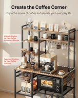VEVOR Kitchen Bakers Rack with Power Outlets, 35.4x15.7x70.9 Inch Microwave Stand with Built-in Power Strip & 5 Ft Cord, 10 S-Shaped Hooks, for Dish Storage, Spice Jars, Coffee Bar Organization