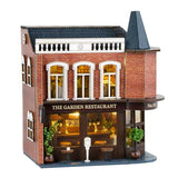 Miniature European-Style Chalet Cottage Dollhouse Kit Wooden Furniture, DIY Dollhouse Kit with LED Creative Room,Adult Teenager Children Gift (Garden Restaurant) WoodArtSupply