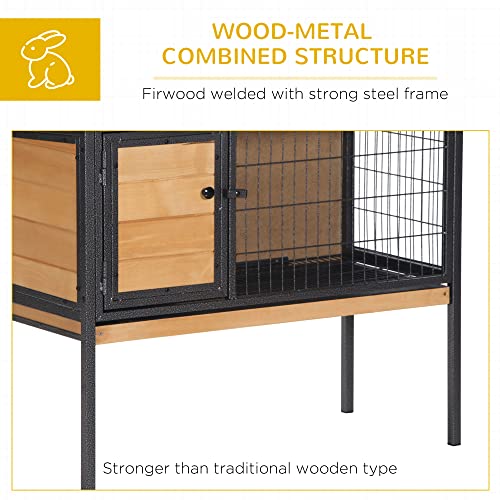 PawHut Rabbit Hutch Elevated Bunny Cage Small Animal Habitat with Metal Frame, No Leak Tray, Mtetal Wire Pan and Openable Water-Resistant Asphalt Roof for Indoor/Outdoor Natural Wood - WoodArtSupply